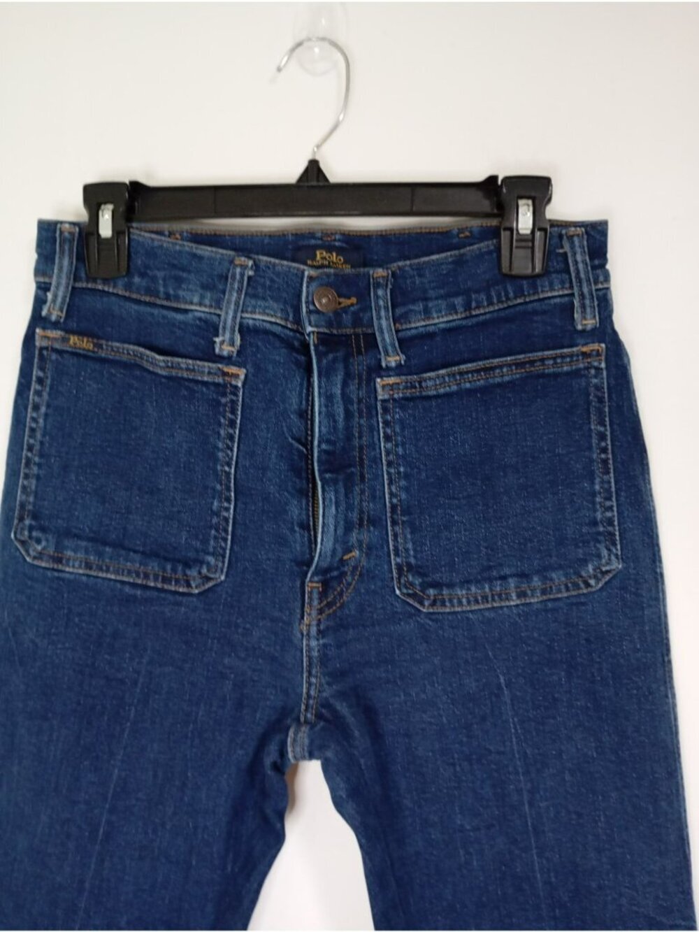 Polo Ralph Lauren High Rise Blue Denim Jeans Patch Pockets Flared Leg - Size 28 - Picture 3 of 13